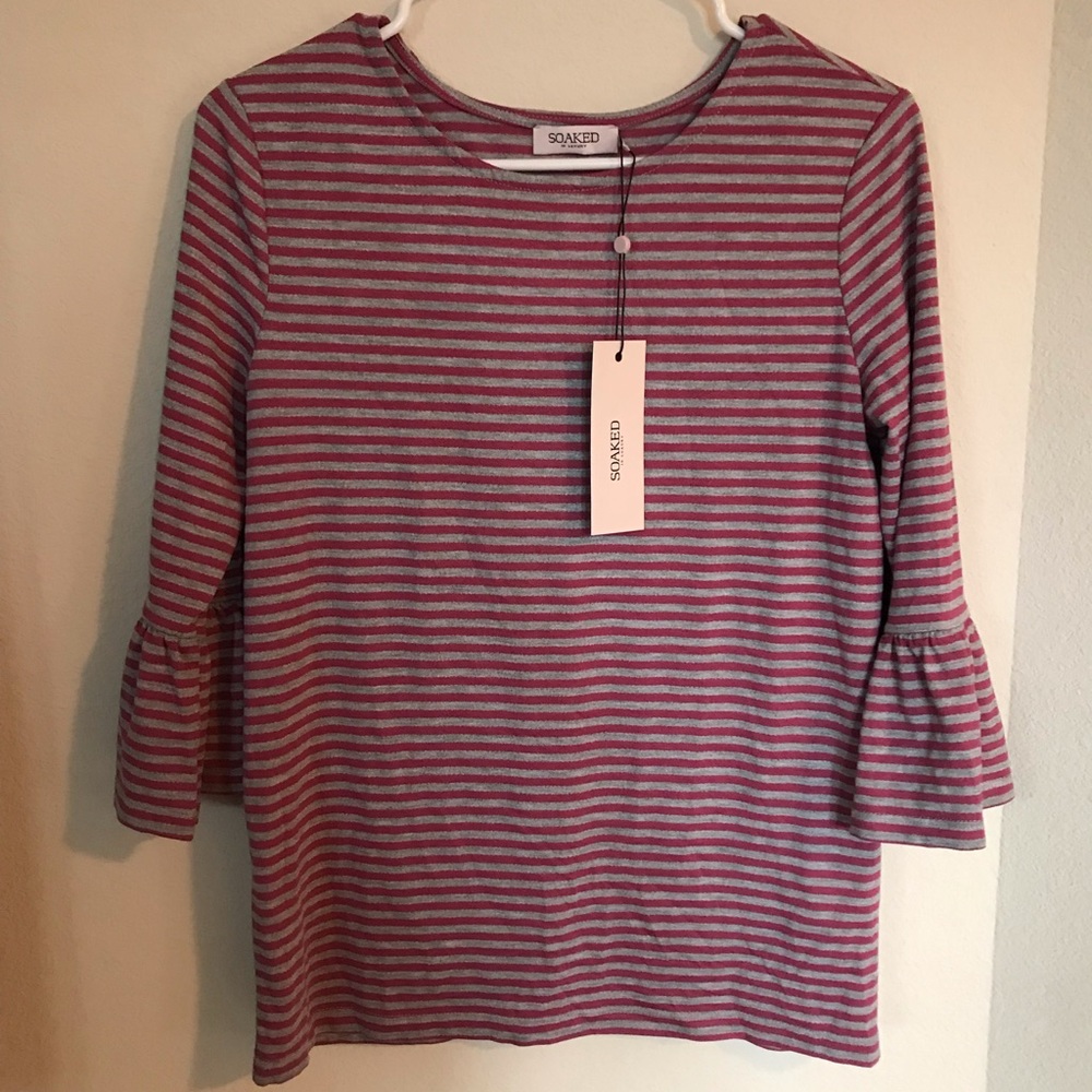Soaked gray and pink striped top.